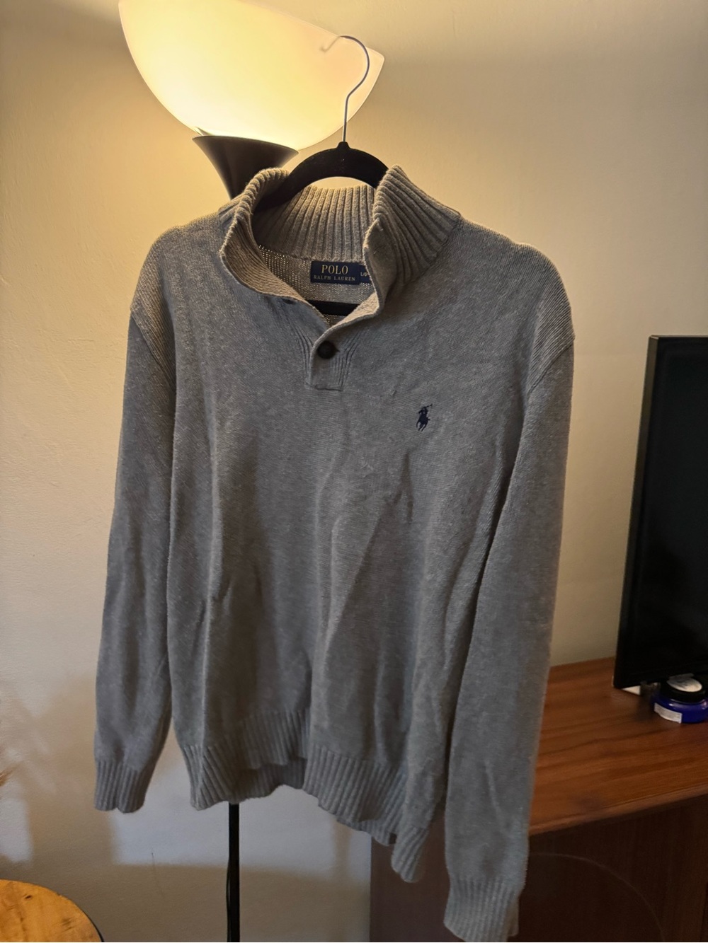 Polo by Ralph Lauren Men's Light Gray Shawl-Collar Zip-Up Sweater